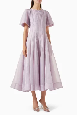 Buy Aje Purple Nova Pleated Midi Dress in Organza For Women Online | Ounass  UAE