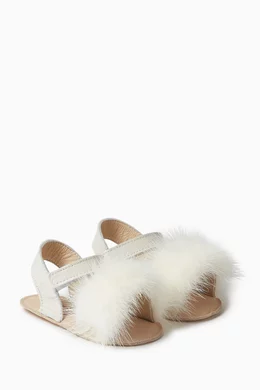 Buy Babywalker Neutral Fur trimmed Sandals in Embellished suede For Kids Online Ounass UAE