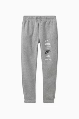 Buy Nike Grey Logo Sweatpants in Fleece For Boys Online Ounass UAE