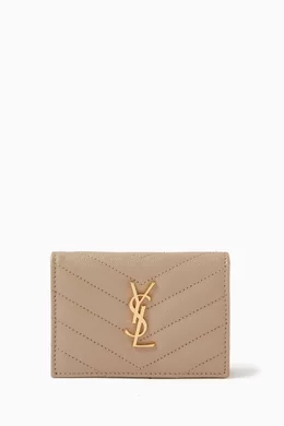 Buy SAINT LAURENT Neutral Cassandre Business Card Case in Matalasse Grain de Poudre Embossed Leather For Women Online Ounass UAE
