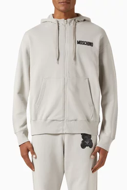 Buy Moschino Grey Graphic Logo Print Hoodie in Cotton Fleece For Men Online Ounass UAE