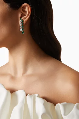 Buy CZ by Kenneth Jay Lane Green Double Pear Waterfall Earrings in Rhodium plated Brass For Women Online Ounass UAE