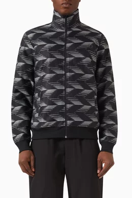 Buy Fred Perry Black Chevron Striped Track Jacket in Cotton Blend 