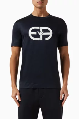 Buy Emporio Armani Blue Logo T shirt in Cotton Jersey For Men Online Ounass UAE