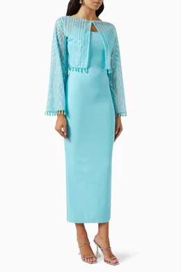 Buy Velvety Couture Blue Mela Embellished Two piece Maxi Dress For Women Online Ounass UAE
