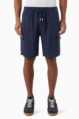 Buy Vilebrequin Blue Baie Cargo Shorts in Linen For Men Online