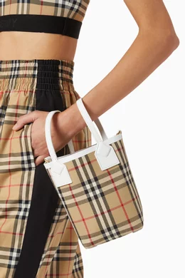 Buy Burberry Neutral Mini London Tote Bag in Check Canvas Leather For Women Online Ounass UAE