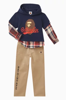 Buy A Bathing Ape Blue Bape Check Shirt Layered Hoodie in Cotton - Main Image