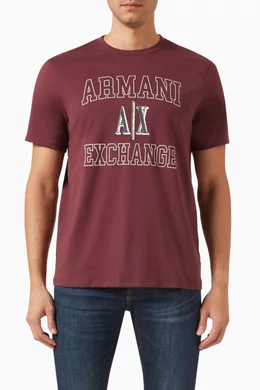 Buy Armani Exchange Burgundy AX Campus Logo T-shirt in Cotton