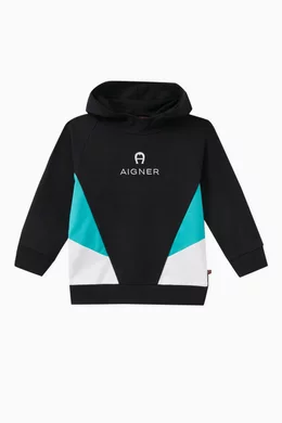 Buy AIGNER Black Logo Hoodie in Cotton For Baby Boys Online