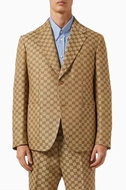 Buy Gucci Brown Single breasted Jacket in GG Supreme Linen For Men Online Ounass UAE