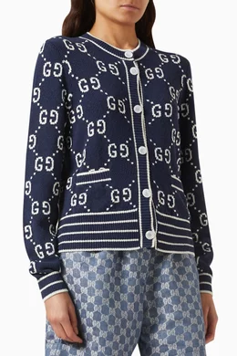 Buy Gucci Blue GG Logo Cardigan in Cotton jacquard For Women Online Ounass UAE