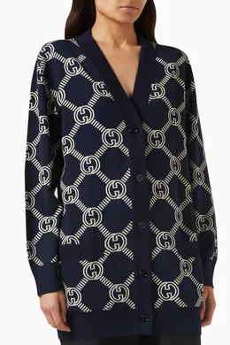Buy Gucci Blue Reversible GG Logo Cardigan in Wool For Women Online Ounass UAE