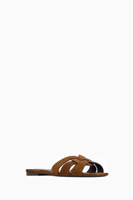 Buy SAINT LAURENT Brown Tribute Flat Sandals in Suede For Women Online Ounass UAE