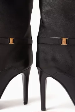 Buy SAINT LAURENT Black Diane Knee high Boots in Grained Leather For Women Online Ounass UAE