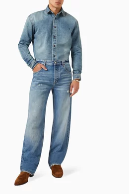 Buy SAINT LAURENT Blue Cassandre Oversized Shirt in Denim For Men Online Ounass UAE