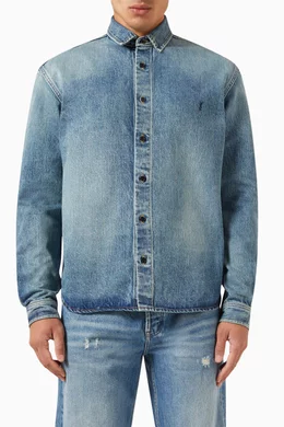 Buy SAINT LAURENT Blue Cassandre Oversized Shirt in Denim For Men Online Ounass UAE
