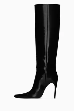 Buy SAINT LAURENT Black Vendome 110 Knee Boots in Glazed leather For Women Online Ounass UAE