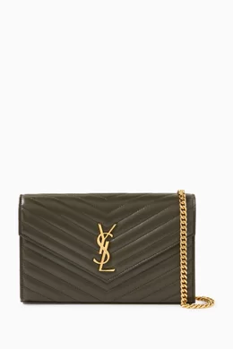 Buy SAINT LAURENT Green Cassandre Matelasse Envelope Chain Wallet in Lambskin Leather For Women Online Ounass UAE