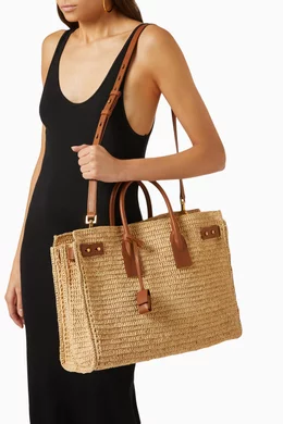 Buy SAINT LAURENT White Medium Sac De Jour Bag in Raffia