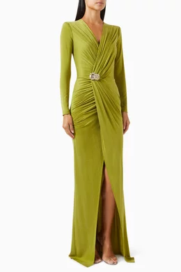 Buy Elisabetta Franchi Green Rhinestone embellished Maxi Dress For Women Online Ounass UAE
