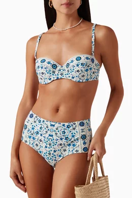 Buy Tory Burch Blue Printed High waist Bikini Briefs in Nylon For Women Online Ounass UAE