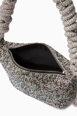 Buy Kara Black Phone Cord Pouch Shoulder Bag in Crystal Mesh For