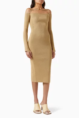Buy Jacquemus Neutral La Robe Sierra Cut-out Midi Dress in Viscose