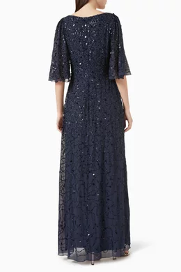 Embellished maxi dress with sleeves clearance