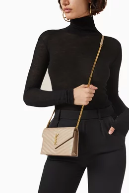 Buy SAINT LAURENT Neutral Cassandre Matelasse Envelope Chain Wallet in Quilted Leather For Women Online Ounass UAE