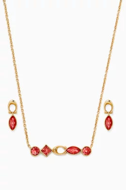Buy Coach Pink Gemstone Necklace Earring Set in in Brass For