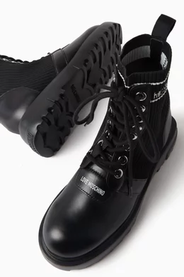 Buy Love Moschino Black Square Love Ankle Boots in Rib knit For Women Online Ounass UAE