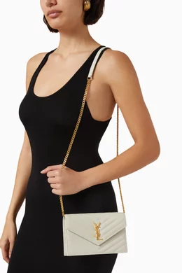 Buy SAINT LAURENT White Cassandre Matelasse Envelope Chain Wallet in Embossed Leather For Women Online Ounass UAE