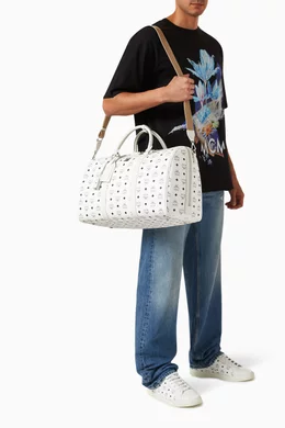 Buy MCM White Large Ottomar Weekender 50 Duffle Bag in Coated Canvas For Men Online Ounass UAE