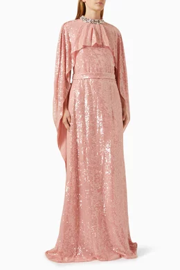 Buy Erdem Pink Cape sleeve Maxi Dress in Sequin For Women Online Ounass UAE
