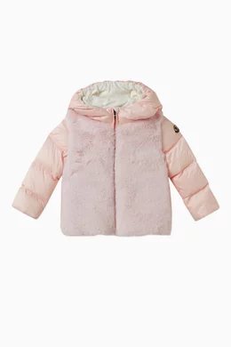 Buy Moncler Enfant Pink Natas Padded down Jacket in Faux Fur Nylon For Baby Girls Online Ounass UAE
