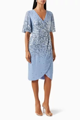Embellished wrap midi dress clearance