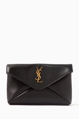 Buy SAINT LAURENT Black Small Cassandre Envelope Pouch in Lambskin For Women Online Ounass UAE
