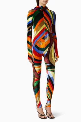 Buy Pucci Multicolour Iride print Hooded Jumpsuit in Velvet Jersey For Women Online Ounass UAE