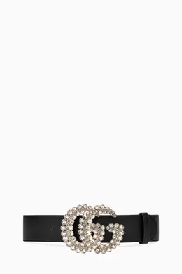 Buy Gucci Black Double G Crystal Buckle Belt in Leather For Women Online Ounass UAE