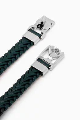 Buy Giorgio Armani Green Woven Bracelet in Leather For Men Online