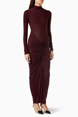Buy Alaïa Red Draped Maxi Dress in Stretch-jersey For Women