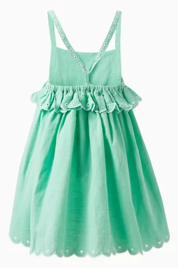 Buy Stella McCartney Green Scallop Edge Embroidered Dress in Cotton linen Blend For Girls Online Ounass UAE