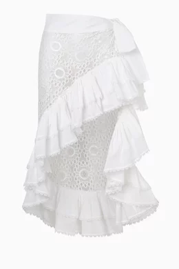 Long white lace wrap skirt cheap