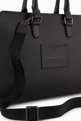 Buy Emporio Armani Black EA Logo Laptop Bag in Grained Leather For Men Online Ounass UAE