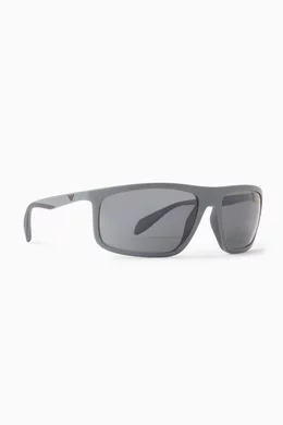 Buy Emporio Armani Grey Rectangular Sunglasses in Bio nylon For Men Online Ounass UAE