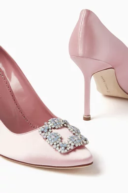 Buy Manolo Blahnik Pink Hangisi 90 Jewel Pumps in Satin For Women