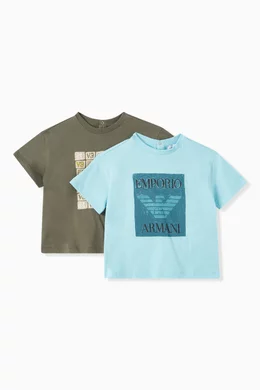 Buy Emporio Armani Blue Logo Print T Shirts in Cotton Set of 2 For Kids Online Ounass UAE