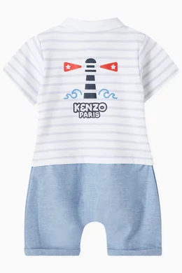 Buy KENZO KIDS White Logo print Striped Romper in Cotton For Baby Boys Online Ounass UAE