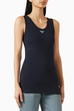 【送料&関税込】Prada Navy Blue Cotton Tank Top Women's Prada Sleeveless and tank tops | Lyst Australia